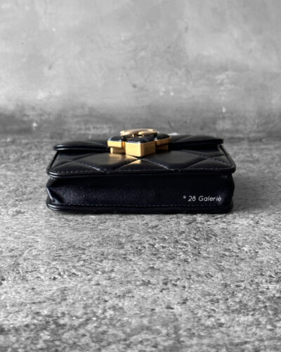 Chanel Black Diamond Lock Flap Card Holder on Chain in Quilted Lambskin Leather & Gold Hardware