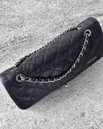 Chanel Black French Riviera Flap in Caviar Leather and Silver Hardware