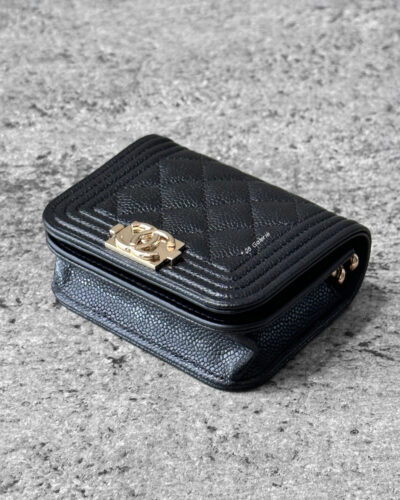 Chanel Black Micro Le Boy Belt Bag in Caviar Leather and Silver Hardware