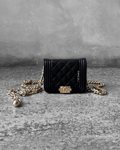 Chanel Black Micro Le Boy Belt Bag in Caviar Leather and Silver Hardware