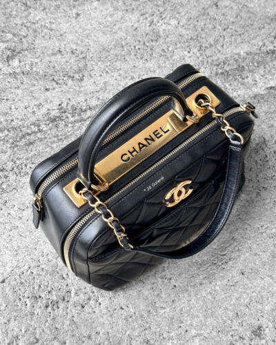 Chanel Black Trendy Bowling Bag in Lambskin Leather and Gold Hardware