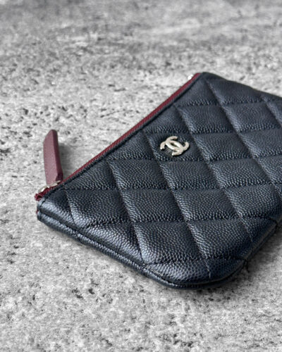 Chanel Black Zipped Pouch Wallet in Quilted Caviar Leather and Silver Hardware