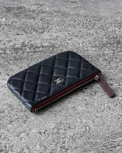 Chanel Black Zipped Pouch Wallet in Quilted Caviar Leather and Silver Hardware
