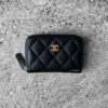 Chanel Black Zippy Card Wallet in Quilted Caviar Leather and Gold Hardware