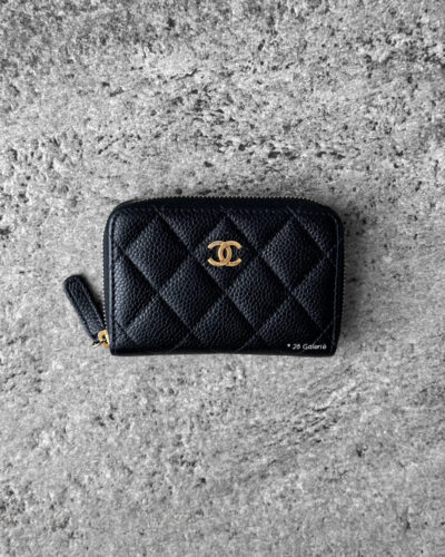 Chanel Black Zippy Card Wallet in Quilted Caviar Leather and Gold Hardware