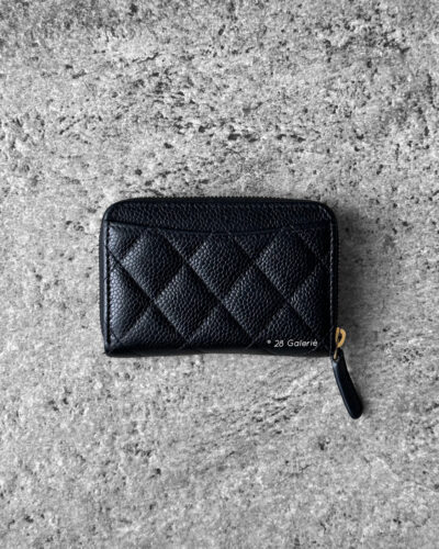 Chanel Black Zippy Card Wallet in Quilted Caviar Leather and Gold Hardware