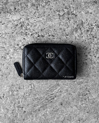 Chanel Black Zippy Card Wallet in Quilted Caviar Leather and Silver hardware