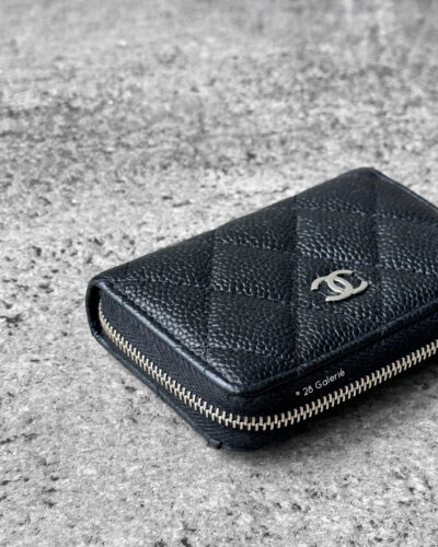 Chanel Black Zippy Card Wallet in Quilted Caviar Leather and Silver hardware