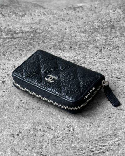 Chanel Black Zippy Card Wallet in Quilted Caviar Leather and Silver hardware