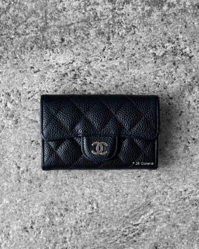 Chanel Black Zippy Flap Card Wallet in Quilted Caviar and Silver hardware