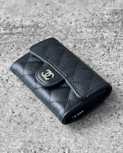 Chanel Black Zippy Flap Card Wallet in Quilted Caviar and Silver hardware