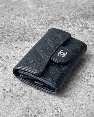 Chanel Black Zippy Flap Card Wallet in Quilted Caviar and Silver hardware