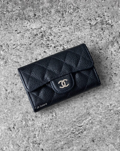 Chanel Black Zippy Flap Card Wallet in Quilted Caviar and Silver hardware