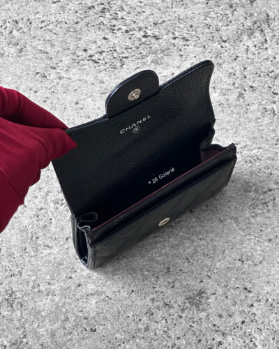 Chanel Black Zippy Flap Card Wallet in Quilted Caviar and Silver hardware