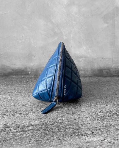 Chanel Blue Small Curvy Pouch in Lambskin Leather and Silver Hardware