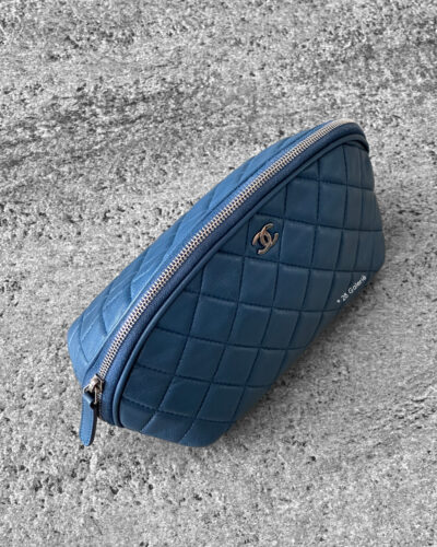 Chanel Blue Small Curvy Pouch in Lambskin Leather and Silver Hardware
