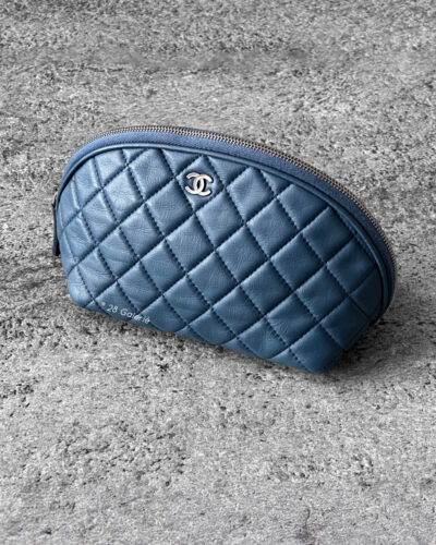 Chanel Blue Small Curvy Pouch in Lambskin Leather and Silver Hardware