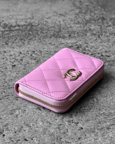 Chanel C23 Pink Zippy Card Wallet Quilted Caviar and Light Gold Hardware