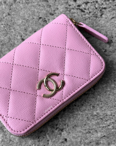 Chanel C23 Pink Zippy Card Wallet Quilted Caviar and Light Gold Hardware