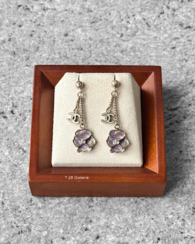 Chanel Camelia Shell Drop Earrings and Silver hardware