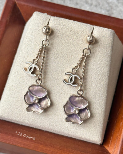 Chanel Camelia Shell Drop Earrings and Silver hardware