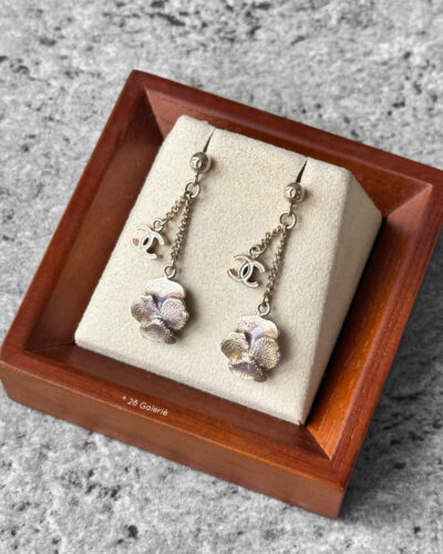Chanel Camelia Shell Drop Earrings and Silver hardware