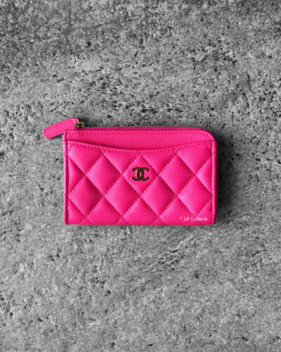 Chanel Hot Pink Zippy Card Holder in Quilted Caviar and Gold Hardware