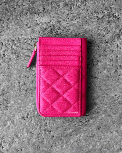 Chanel Hot Pink Zippy Card Holder in Quilted Caviar and Gold Hardware