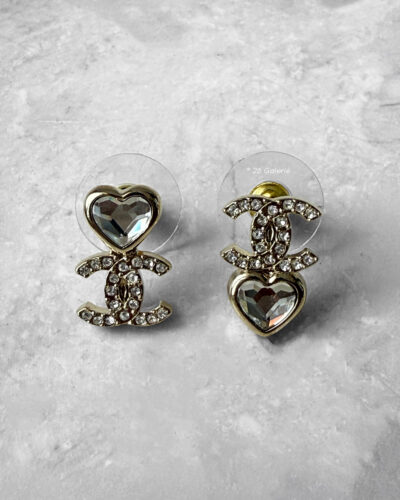Chanel Love Heart Asymmetrical Earrings Silver Hardware
