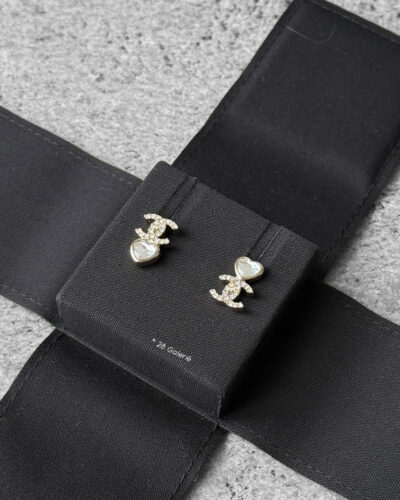 Chanel Love Heart Asymmetrical Earrings Silver Hardware