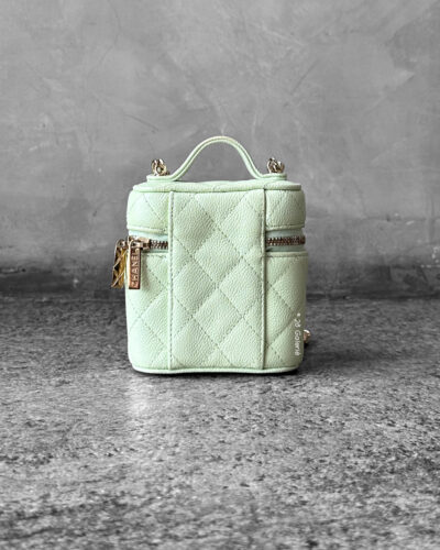 Chanel Mint Green Mini Vanity Top Handle Bag in Caviar Leather and Goldware