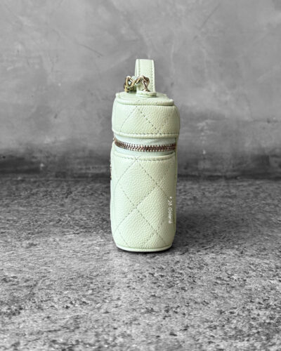 Chanel Mint Green Mini Vanity Top Handle Bag in Caviar Leather and Goldware