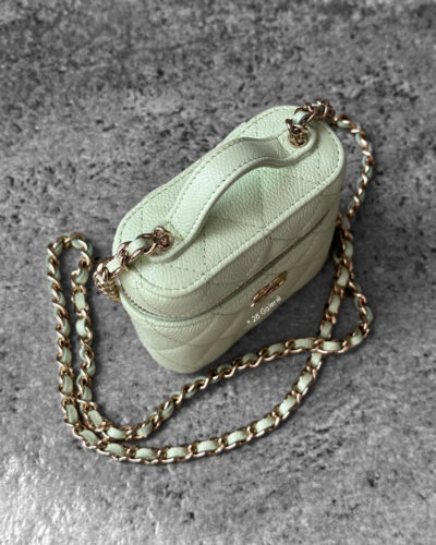 Chanel Mint Green Mini Vanity Top Handle Bag in Caviar Leather and Goldware