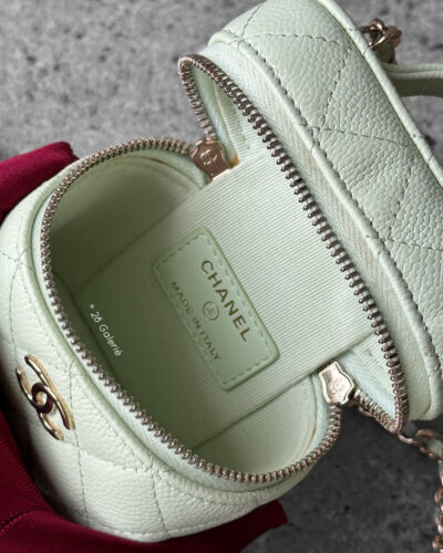 Chanel Mint Green Mini Vanity Top Handle Bag in Caviar Leather and Goldware
