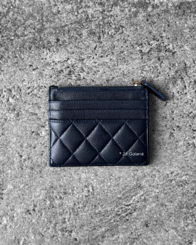 Chanel Navy Blue Zippy Card Holder in Quilted Caviar and Gold Hardware