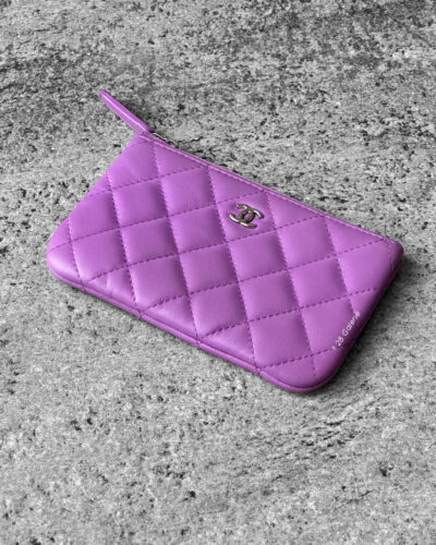 Chanel Purple Zipped Pouch Wallet in Quilted Calfskin Leather and Silver Hardware