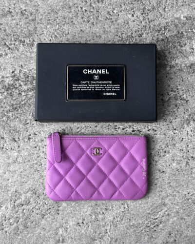 Chanel Purple Zipped Pouch Wallet in Quilted Calfskin Leather and Silver Hardware