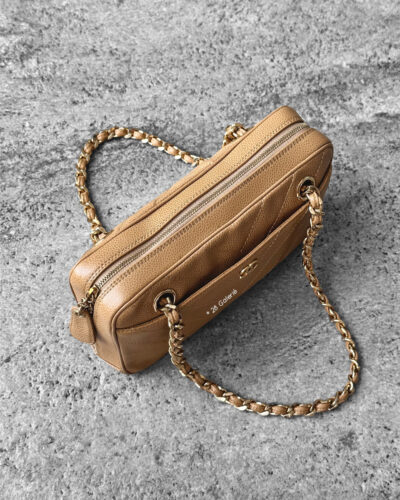 Chanel Vintage Chevron Camera Bag in Caviar Leather and Gold Hardware