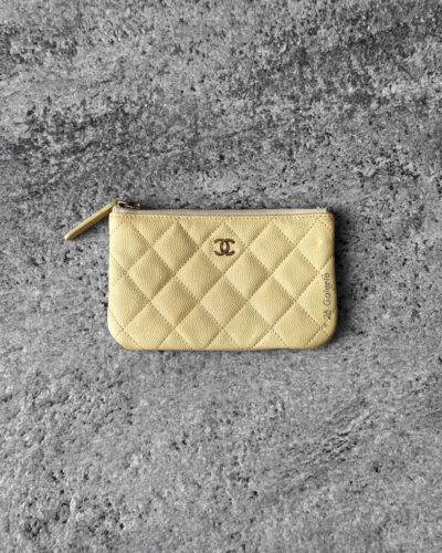 Chanel Yellow Zipped Pouch Wallet in Quilted Calfskin Leather and Light Gold Hardware