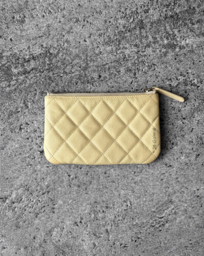 Chanel Yellow Zipped Pouch Wallet in Quilted Calfskin Leather and Light Gold Hardware