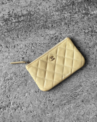 Chanel Yellow Zipped Pouch Wallet in Quilted Calfskin Leather and Light Gold Hardware