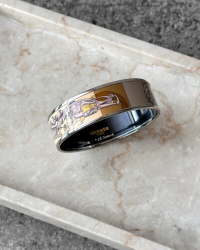 Hermes Della Cavalleria Printed Enamel Bracelet Bangle Palladium hardware