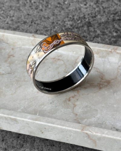 Hermes Della Cavalleria Printed Enamel Bracelet Bangle Palladium hardware