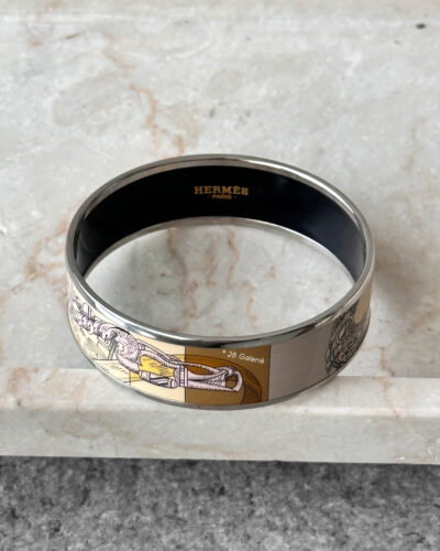 Hermes Della Cavalleria Printed Enamel Bracelet Bangle Palladium hardware