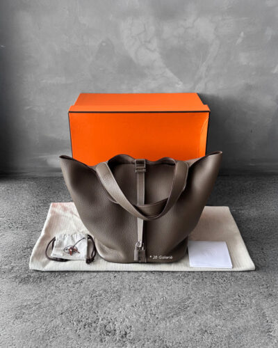 Hermes Etoupe Picotin Clemence Leather and Silver Hardware