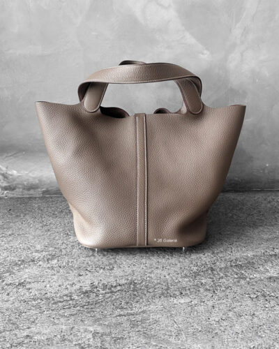 Hermes Etoupe Picotin Clemence Leather and Silver Hardware