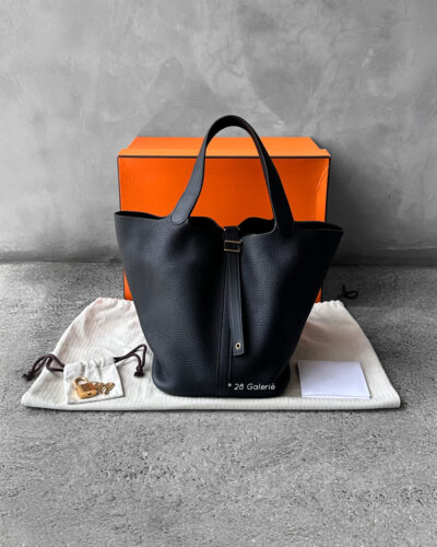 Hermes Noir Picotin Clemence Leather and Gold Hardware