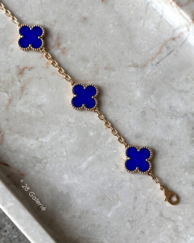 Van Cleef & Arpels Blue Agate Vintage Alahambra 18k Yellow Gold Bracelet