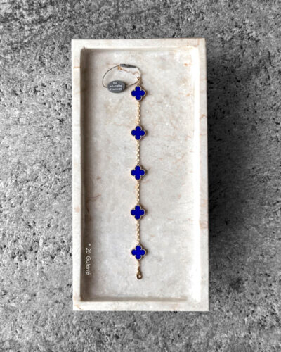 Van Cleef & Arpels Blue Agate Vintage Alahambra 18k Yellow Gold Bracelet