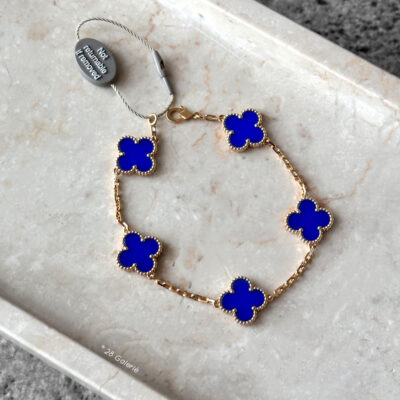 Van Cleef & Arpels Blue Agate Vintage Alahambra 18k Yellow Gold Bracelet